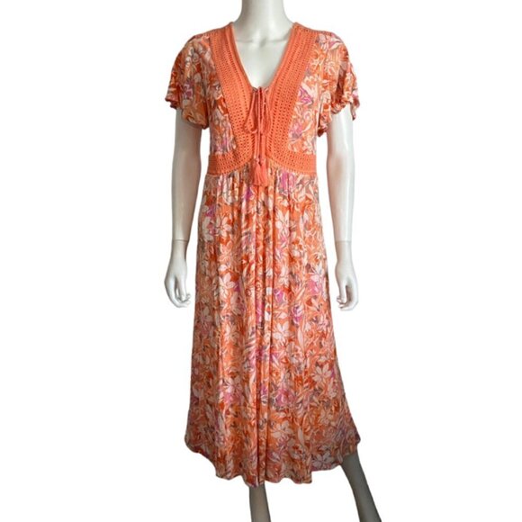 Torrid Lace Up Crinkle Gauze Floral Tea Length Dress 1X - Picture 3 of 7